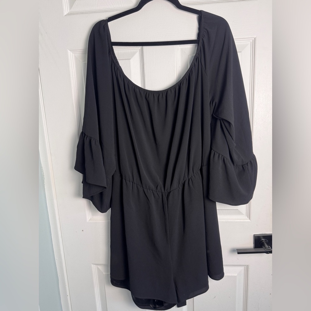City Chic Black Long Sleeve off the shoulder Dress skort
